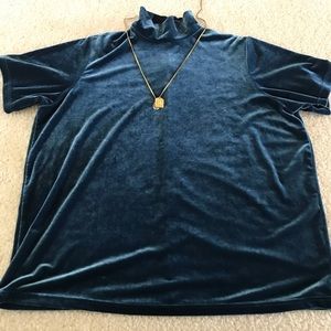 Teal Velvet Short Sleeve Turtleneck | XL